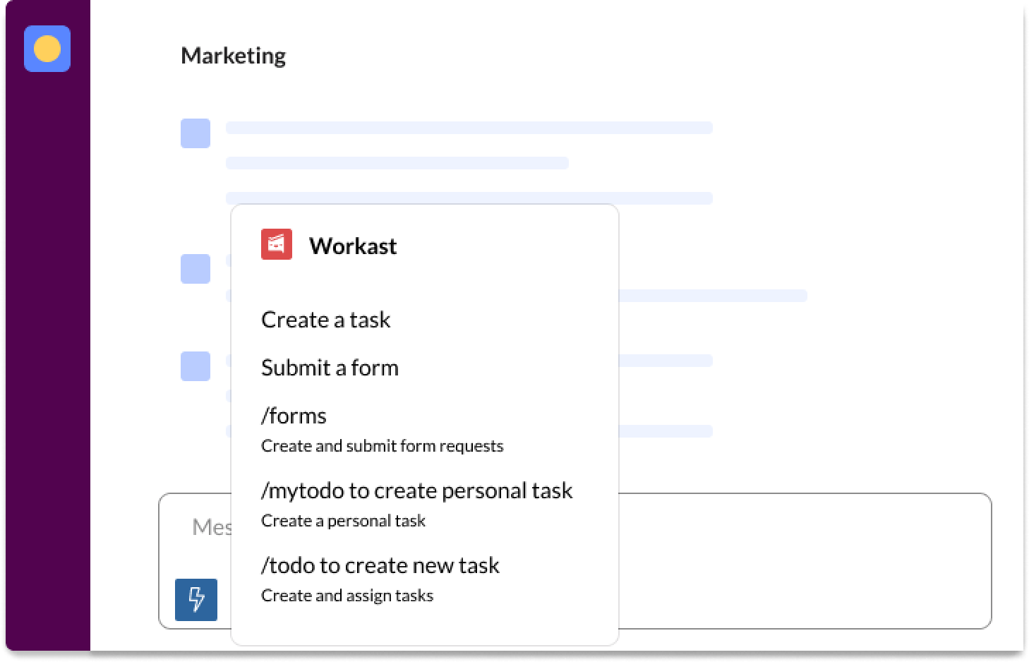 Use the shortcuts menu to access Workast