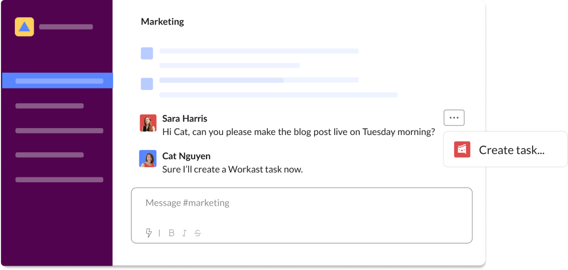 Convert a Slack message into a Workast task