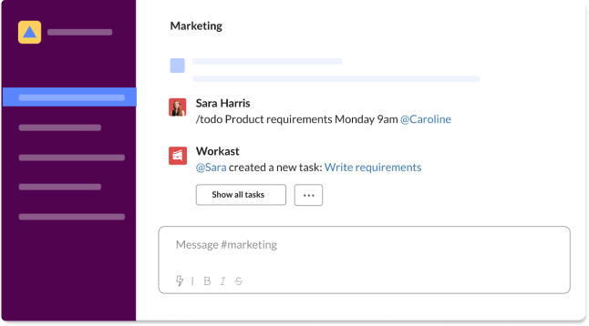 create tasks in slack channels